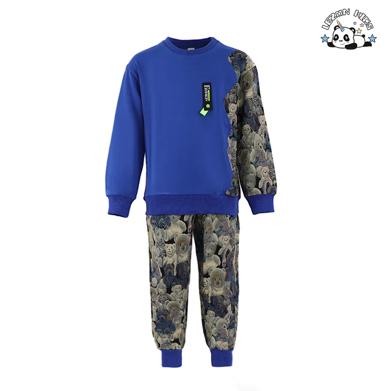 LEZONKIDS - Kids Outfit Set Bear Patch Printed Private Label Baby Boys Sets Clothes Kids Fall Clothing